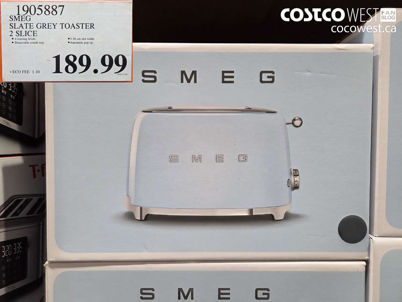 1905887 SMEG 2 SLICE TOASTER SLATE GREY $189.99