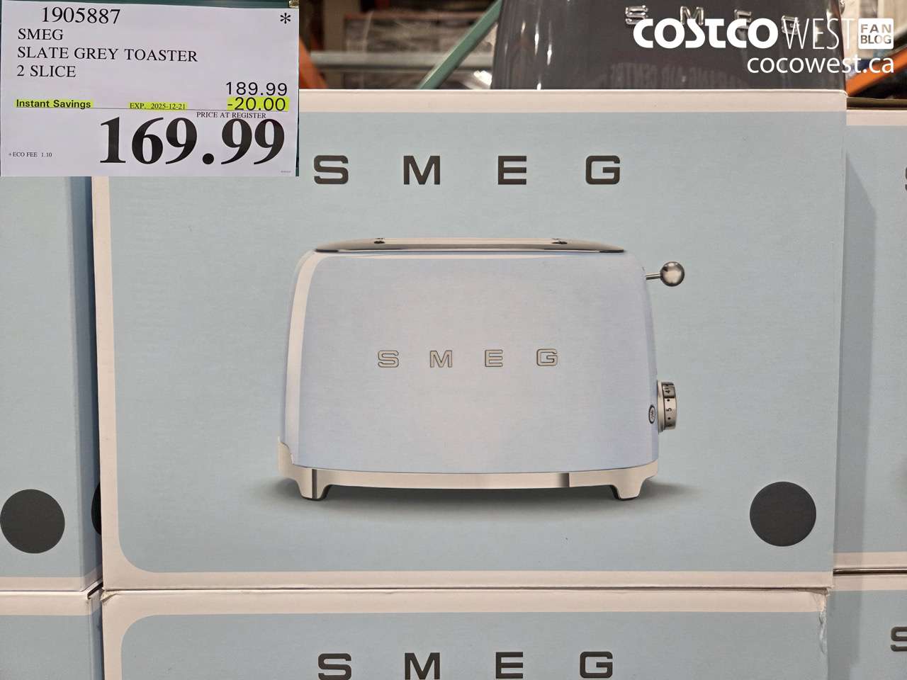 1905887 SMEG 2 SLICE TOASTER SLATE GREY ($20.00 INSTANT SAVINGS EXPIRES ON 2025-12-21) $169.99