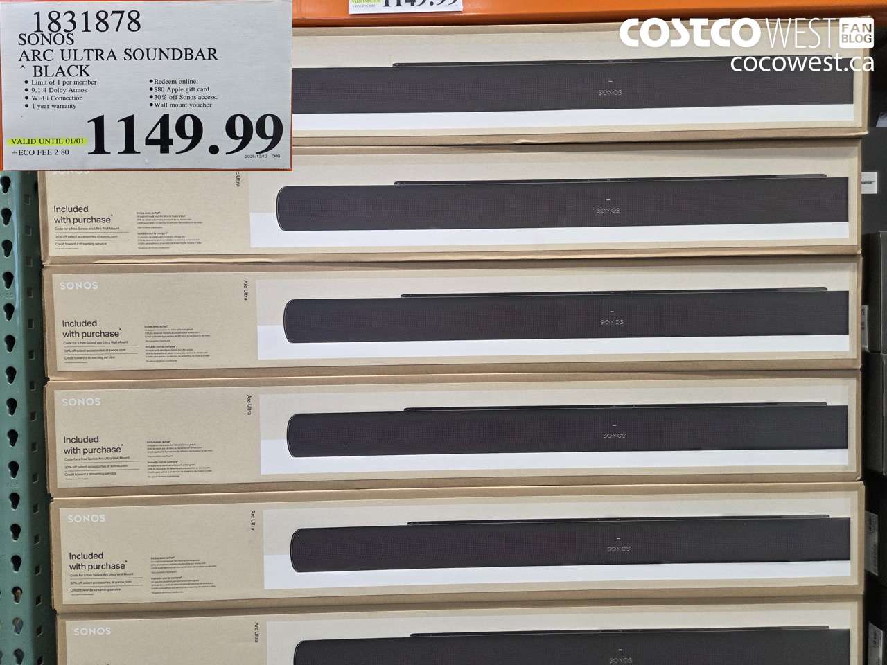 1831878 SONOS ARC ULTRA SOUNDBAR BLACK (EXPIRES ON 2026-01-01) $1149.99