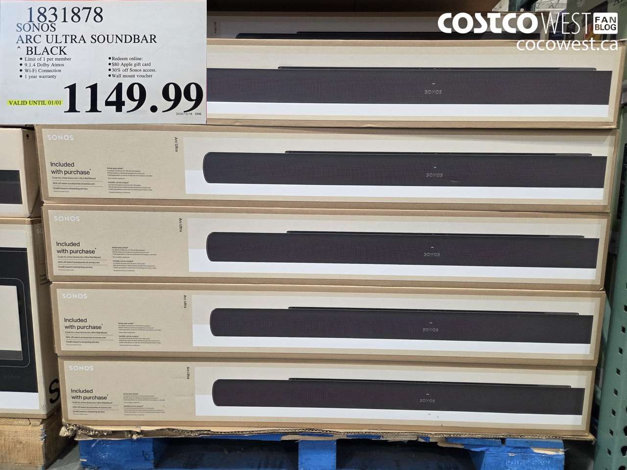 1831878 SONOS ARC ULTRA SOUNDBAR BLACK (EXPIRES ON 2026-01-01) $1149.99