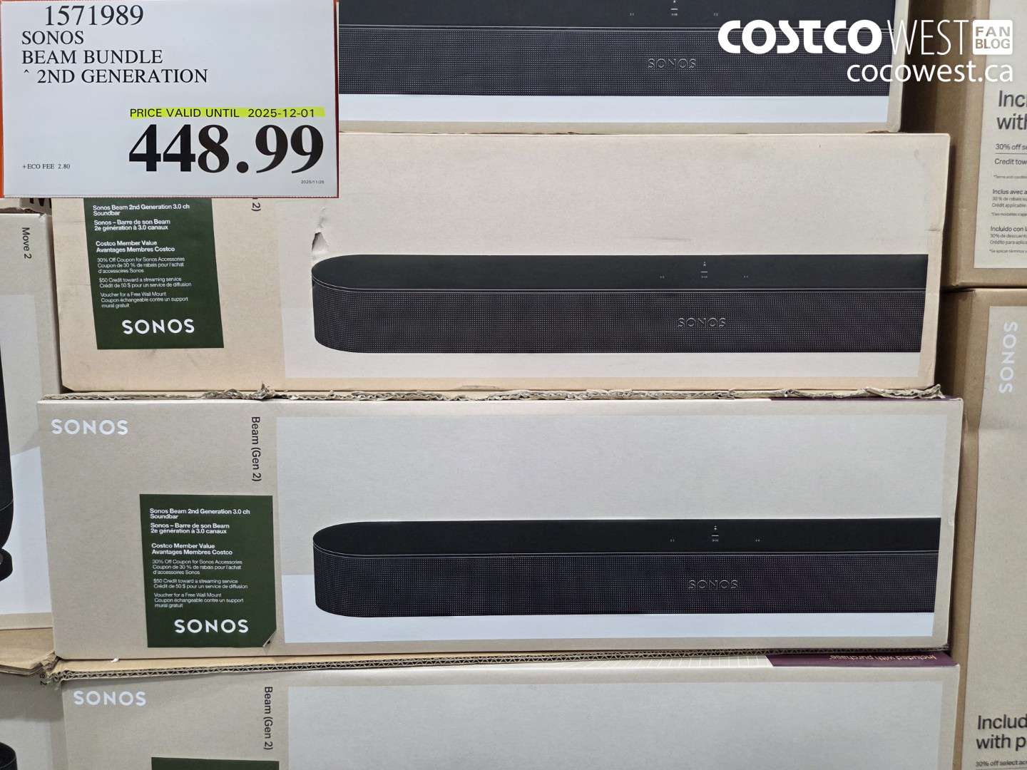 1571989 SONOS BEAM (GEN 2) BUNDLE ($170.00 INSTANT SAVINGS EXPIRES ON 2025-12-01) $448.99