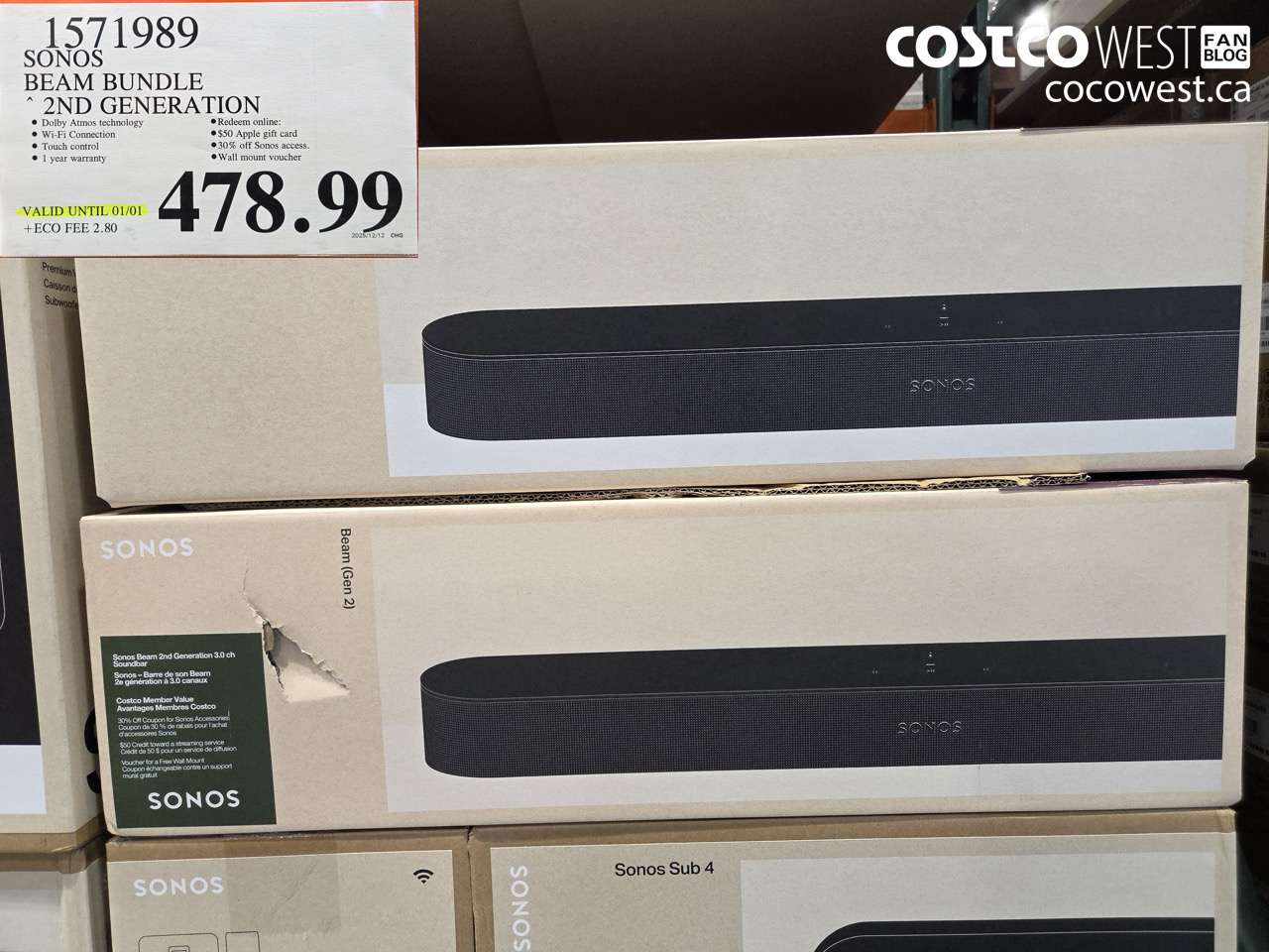 1571989 SONOS BEAM (GEN 2) BUNDLE (EXPIRES ON 2026-01-01) $478.99