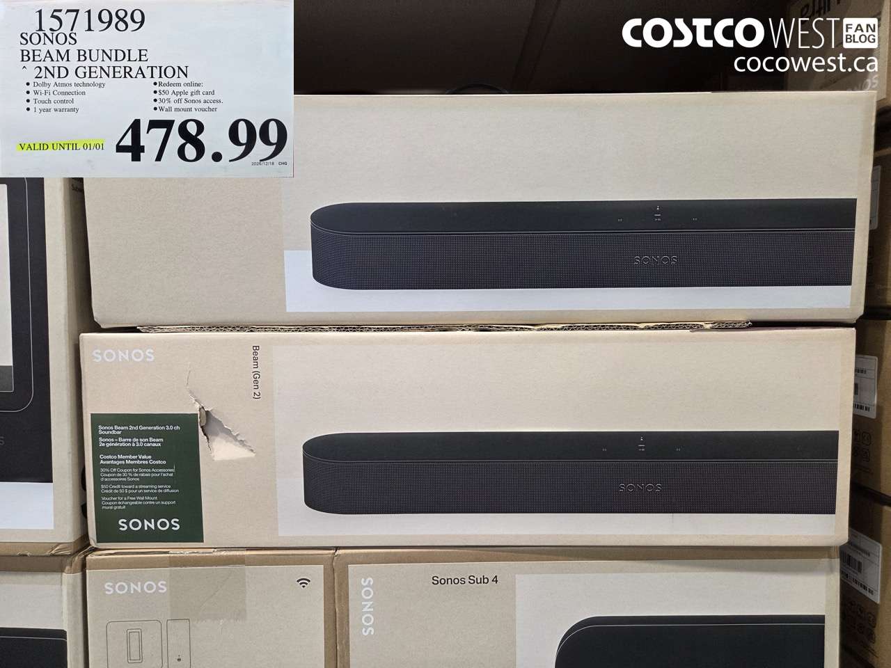 1571989 SONOS BEAM (GEN 2) BUNDLE (EXPIRES ON 2026-01-01) $478.99