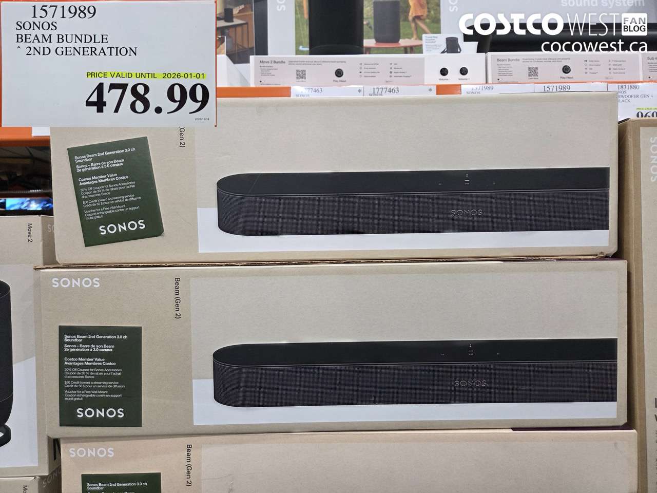1571989 SONOS BEAM (GEN 2) BUNDLE (EXPIRES ON 2026-01-01) $478.99