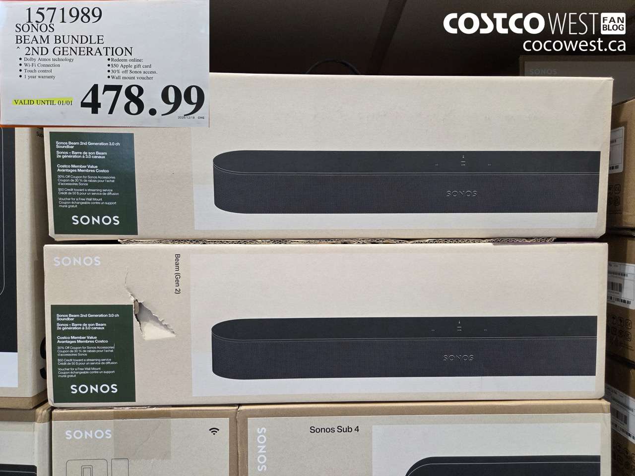 1571989 SONOS BEAM (GEN 2) BUNDLE (EXPIRES ON 2026-01-01) $478.99