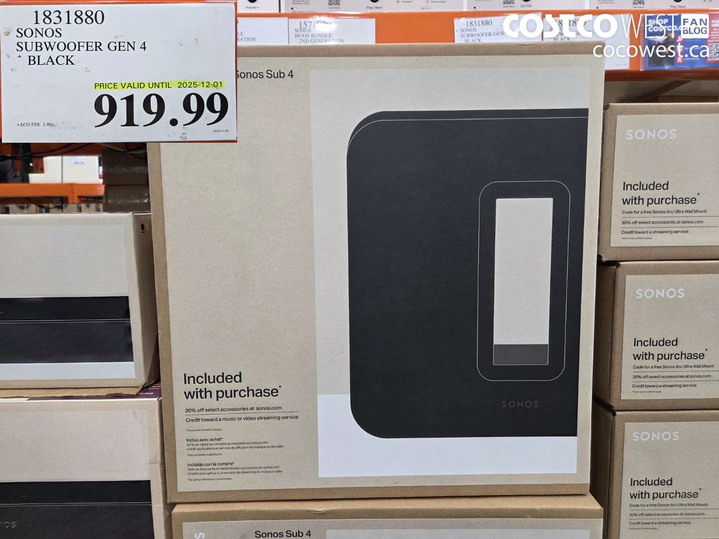 1831880 SONOS SUBWOOFER GEN 4 BLACK 2025-11-02 (EXPIRES ON 2025-12-01) $919.99