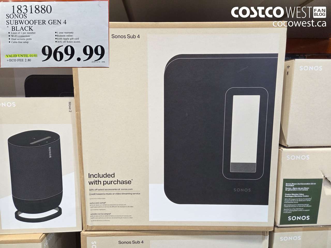 1831880 SONOS SUBWOOFER GEN 4 BLACK 2025-11-02 (EXPIRES ON 2026-01-01) $969.99