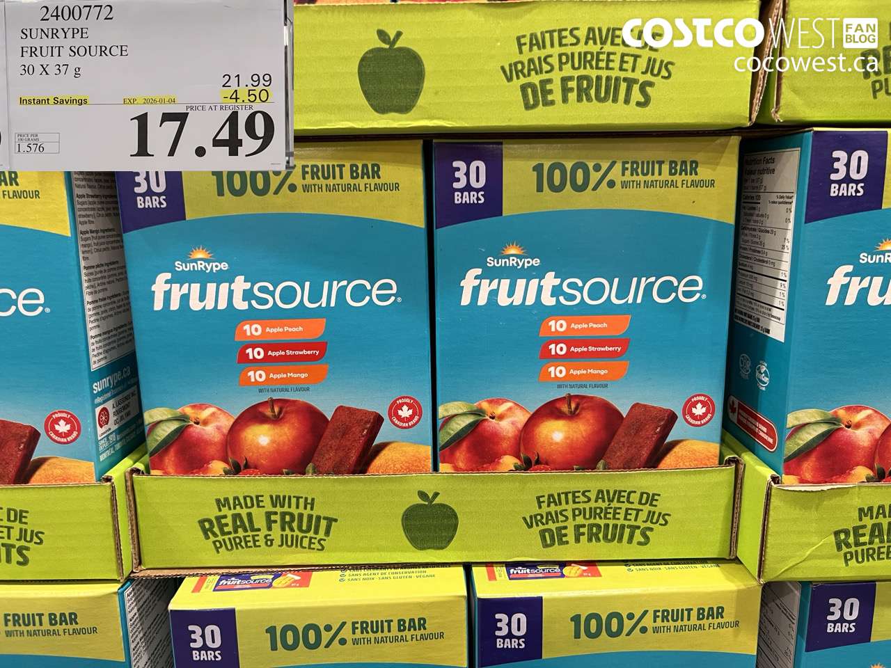 2400772 SONRYPE FRUIT SOURCE 30 X 37 g ($4.50 INSTANT SAVINGS EXPIRES ON 2026-01-04) $17.49