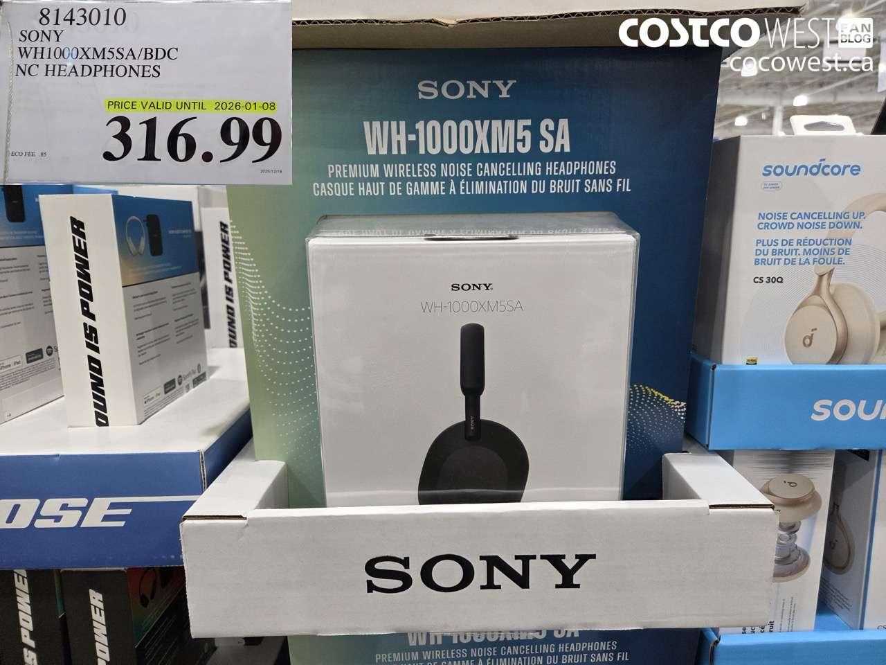 8143010 SONY WH1000XM5SA HEADPHONES W/ SOFT CASE (EXPIRES ON 2026-01-08) $316.99