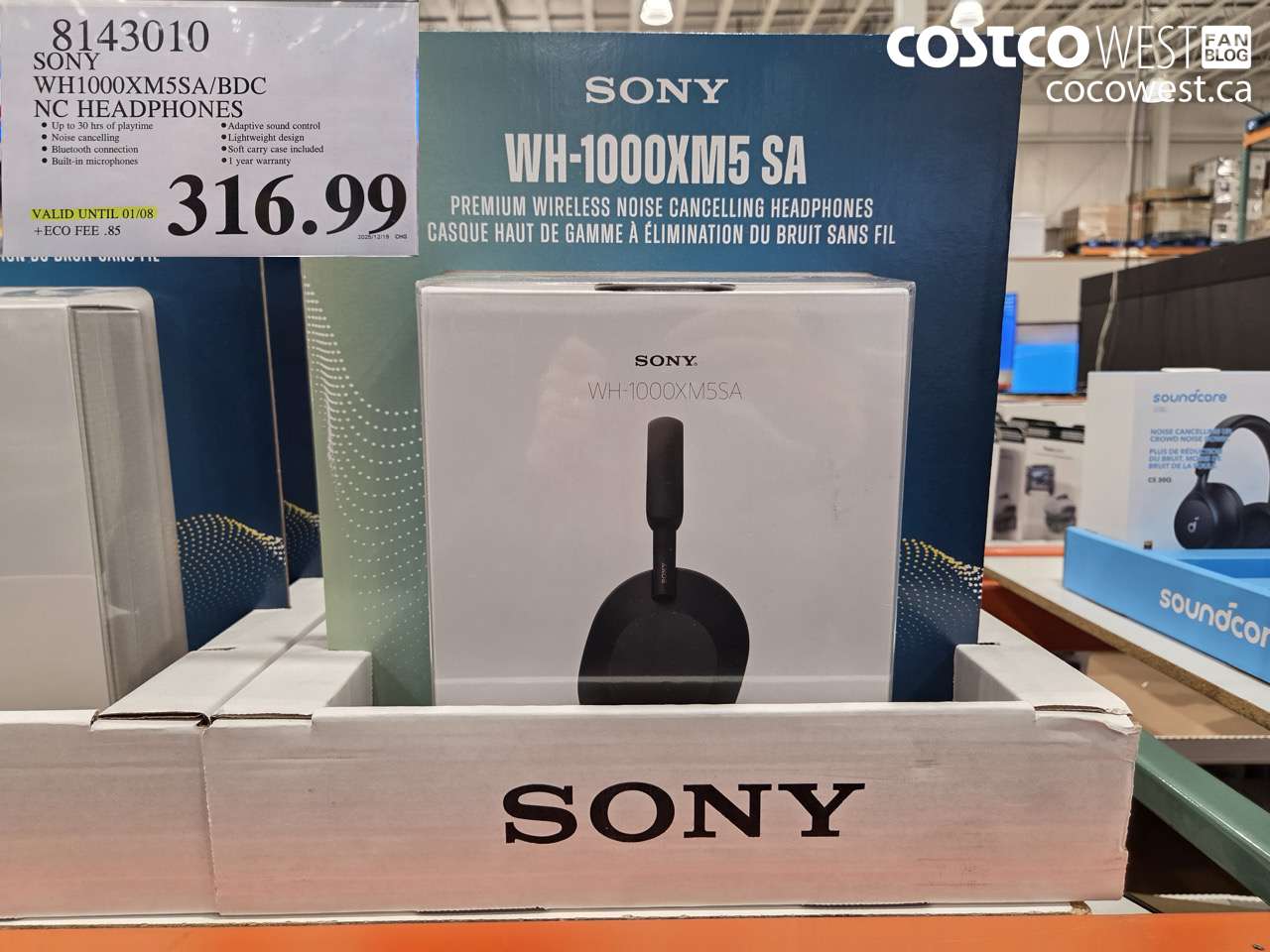 8143010 SONY WH1000XM5SA HEADPHONES W/ SOFT CASE (EXPIRES ON 2026-01-08) $316.99