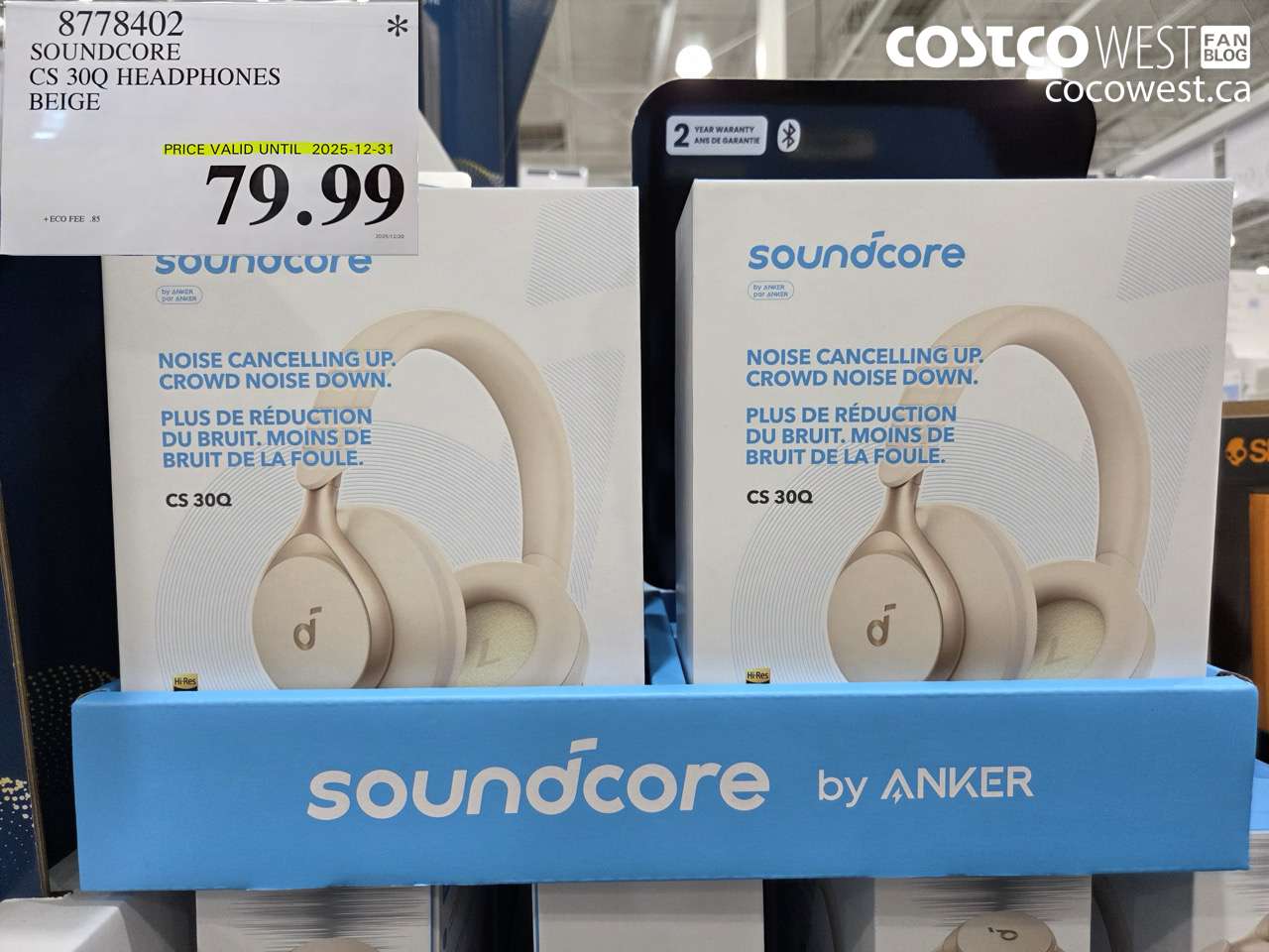 8778402 SOUNDCORE CS 30Q HEADPHONES BEIGE (EXPIRES ON 2025-12-31) $79.99