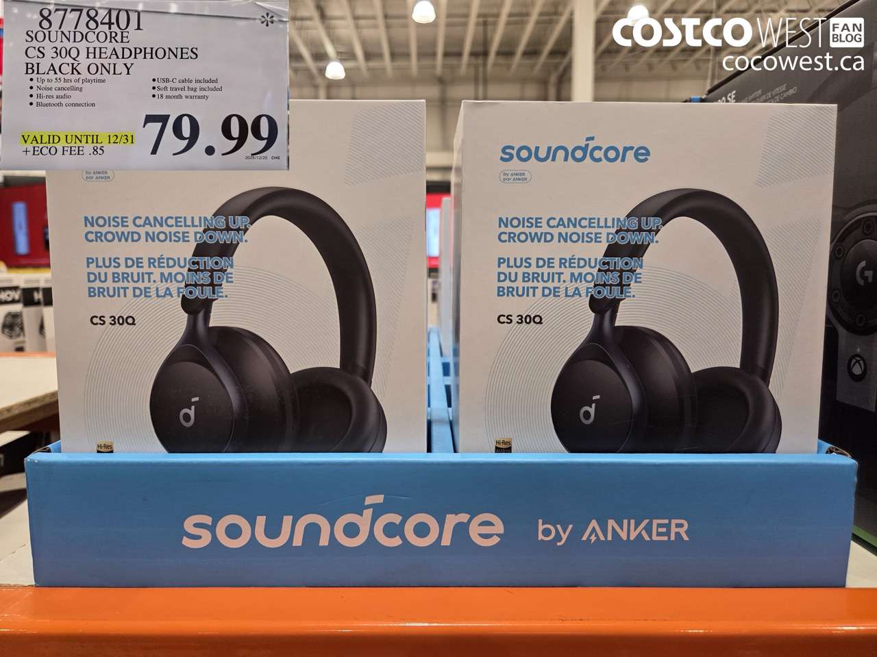 8778401 SOUNDCORE CS 30Q HEADPHONES BLACK (EXPIRES ON 2025-12-31) $79.99
