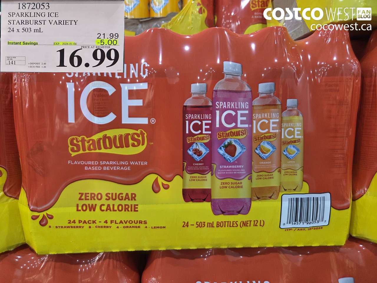 1872053 SPARKLING ICE STARBURST VARIETY 24 X 503ML ($5.00 INSTANT SAVINGS EXPIRES ON 2026-01-04) $16.99