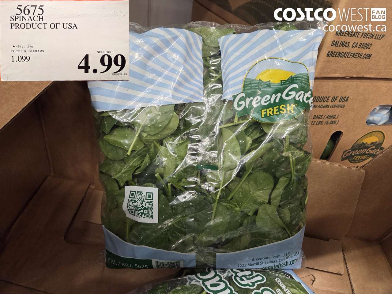 5675 SPINACH PRODUCT OF USA $4.99