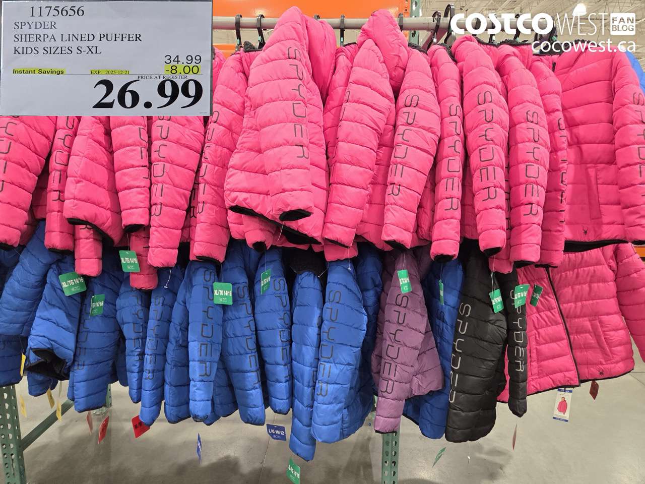 1175656 SPYDER SHERPA LINED PUFFER KIDS SIZES S-XL ($8.00 INSTANT SAVINGS EXPIRES ON 2025-12-21) $26.99