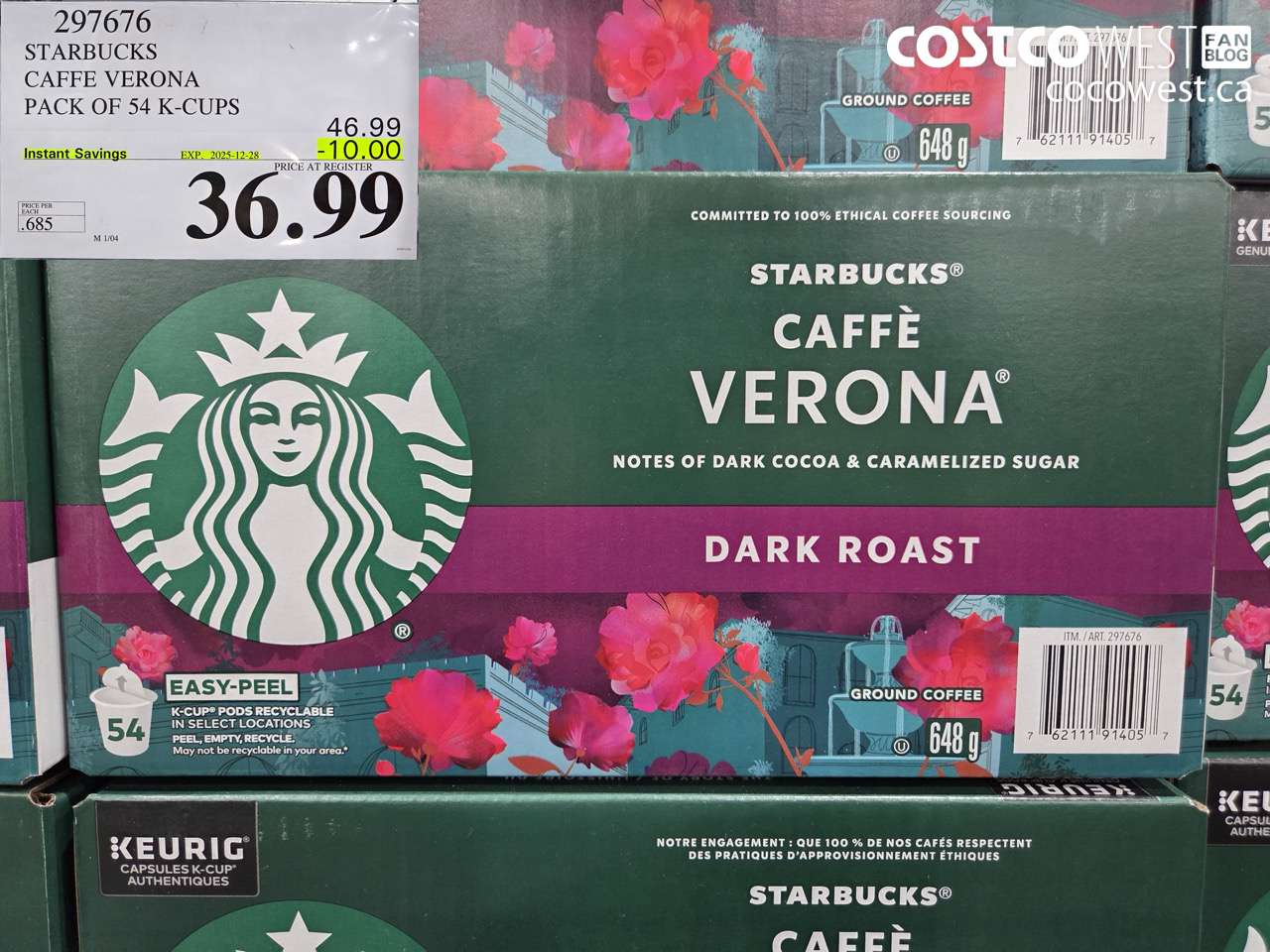 297676 STARBUCKS CAFFE VERONA PACK OF 54 K-CUPS  ($10.00 INSTANT SAVINGS EXPIRES ON 2025-12-28) $36.99