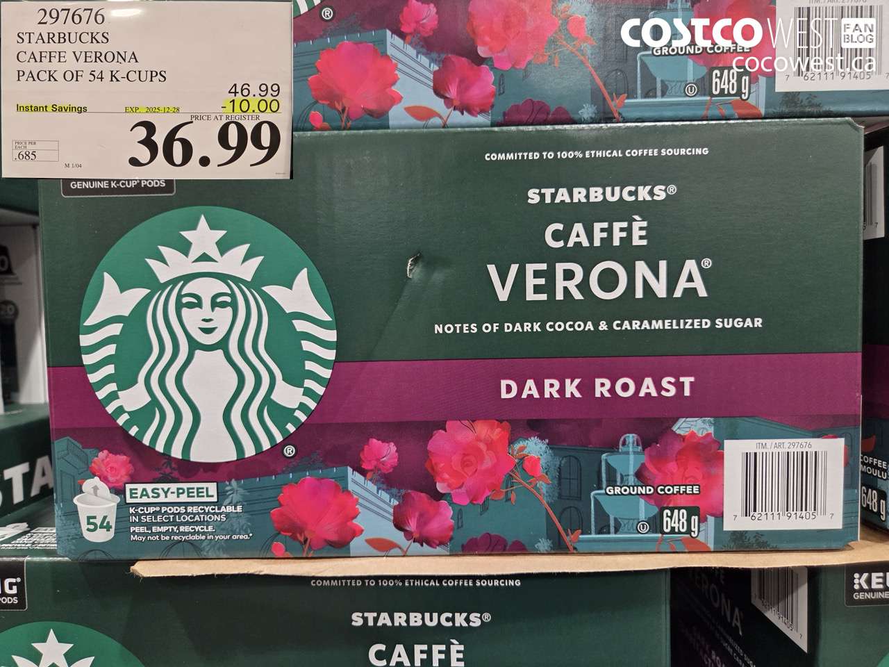 297676 STARBUCKS CAFFE VERONA PACK OF 54 K-CUPS  ($10.00 INSTANT SAVINGS EXPIRES ON 2025-12-28) $36.99