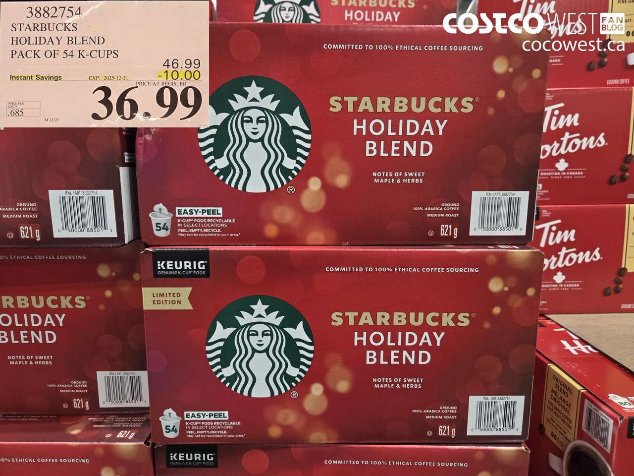 3882754 STARBUCKS HOLIDAY BLEND PACK OF 54 K-CUPS ($10.00 INSTANT SAVINGS EXPIRES ON 2025-12-21) $36.99