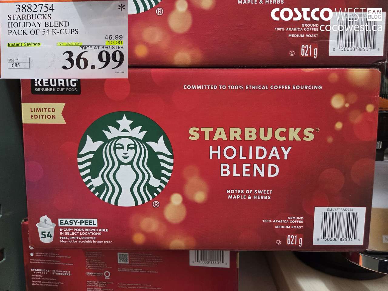 3882765 STARBUCKS HOLIDAY BLEND PACK OF 54 K-CUPS ($10.00 INSTANT SAVINGS EXPIRES ON 2025-12-28) $36.99