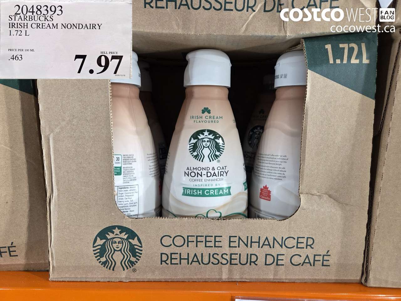 2048393 STARBUCKS IRISH NONDAIRY CREAMER 1.72 L $7.97