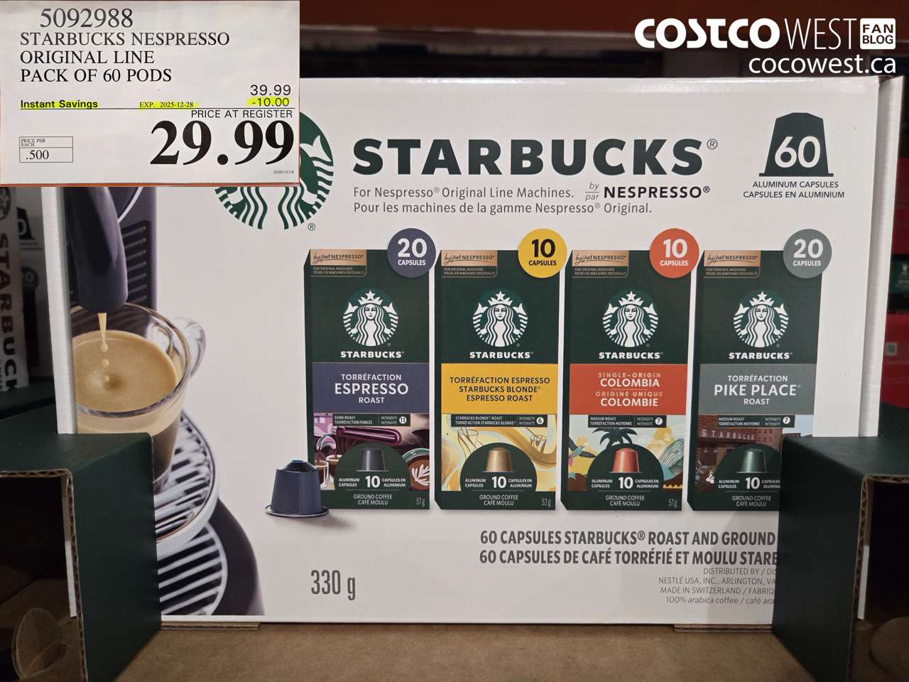 5092988 STARBUCKS NESPRESSO ORIGINAL LINE PACK OF 60 PODS ($10.00 INSTANT SAVINGS EXPIRES ON 2025-12-28) $29.99