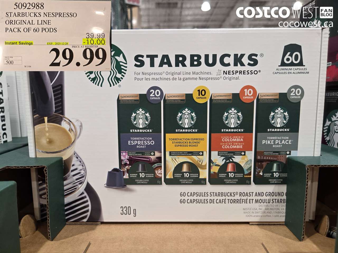 5092988 STARBUCKS NESPRESSO ORIGINAL LINE PACK OF 60 PODS ($10.00 INSTANT SAVINGS EXPIRES ON 2025-12-28) $29.99