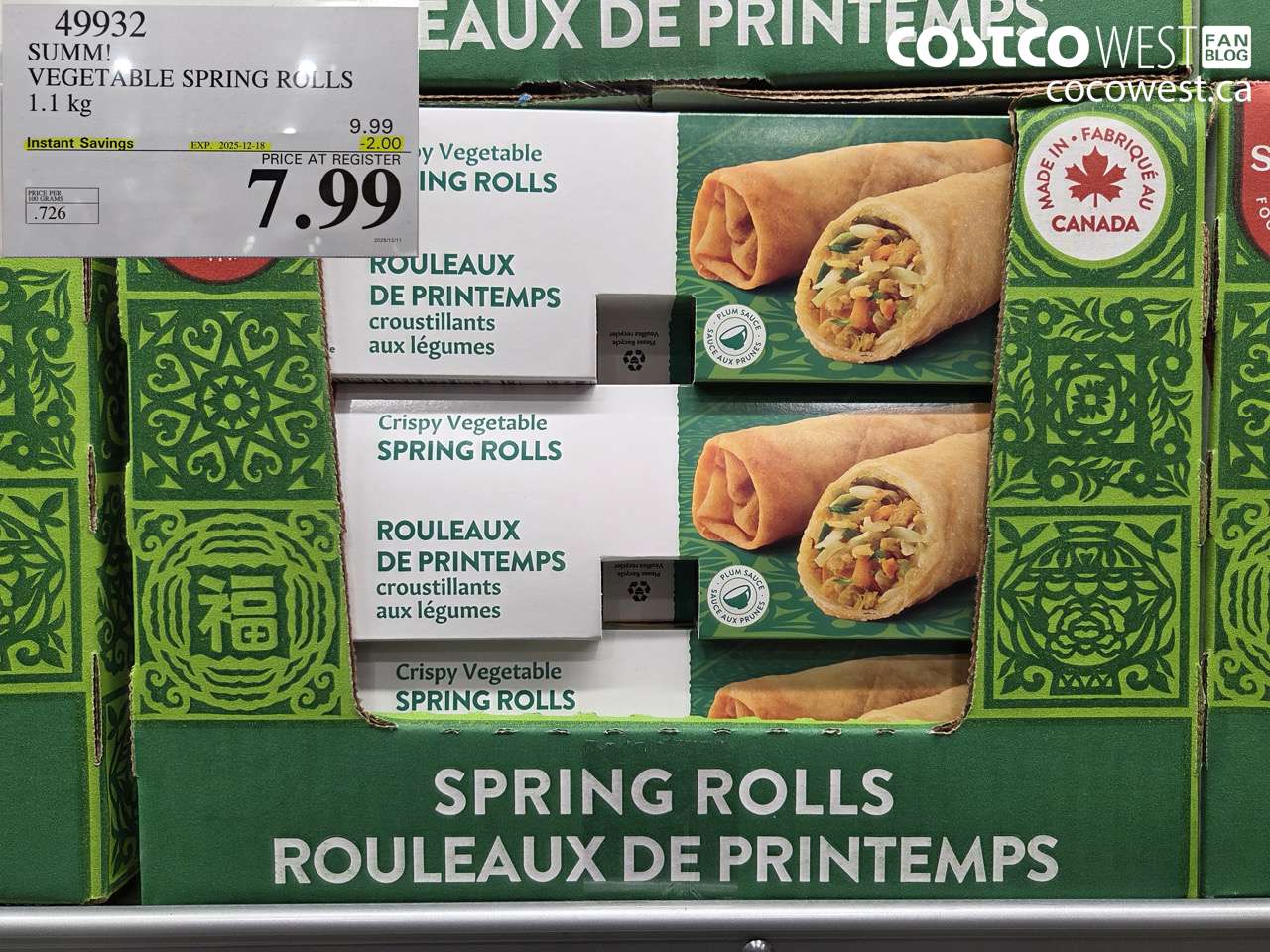 49932 SUM-M! VEGETABLE SPRING ROLL 1 kg ($2.00 INSTANT SAVINGS EXPIRES ON 2025-12-18) $7.99