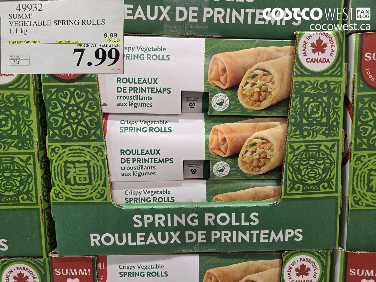 49932 SUM-M! VEGETABLE SPRING ROLL 1 kg ($2.00 INSTANT SAVINGS EXPIRES ON 2025-12-26) $7.99