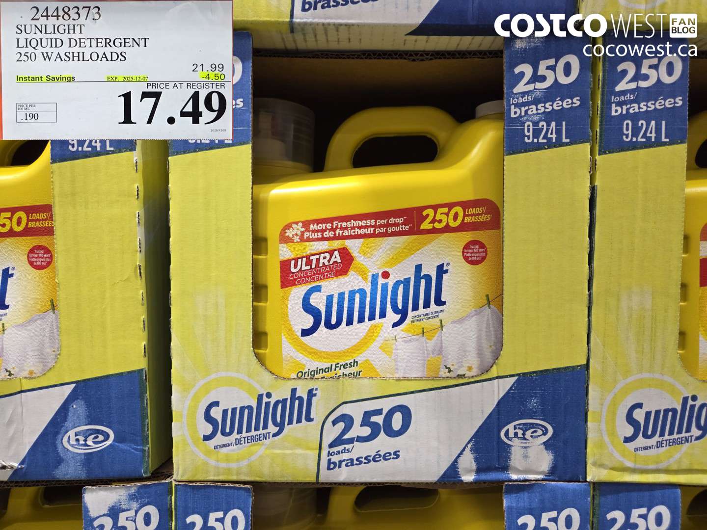 2448373 SUNLIGHT LIQUID DETERGENT 250 WASHLOADS ($4.50 INSTANT SAVINGS EXPIRES ON 2025-12-07) $17.49