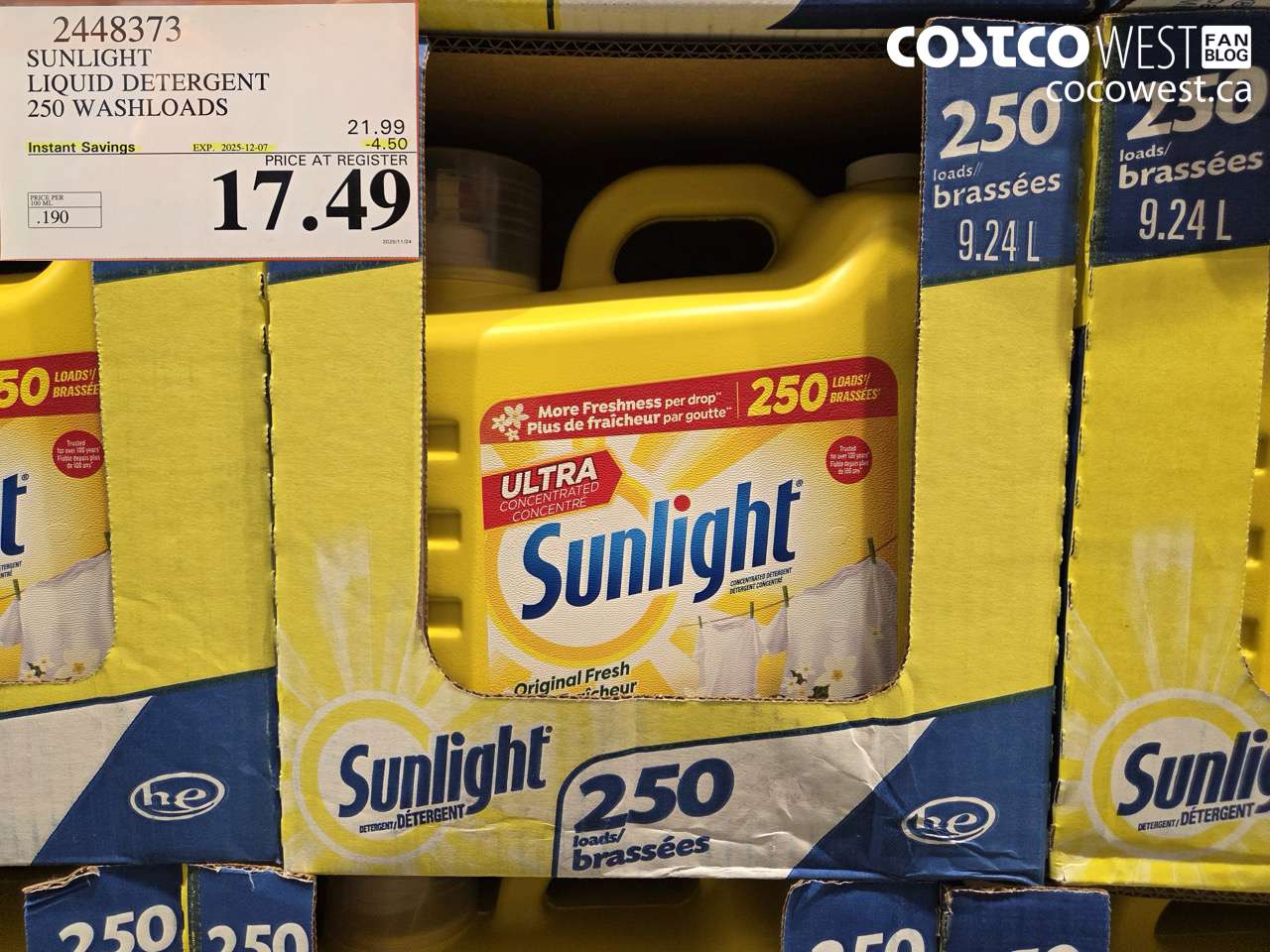 2448373 SUNLIGHT LIQUID DETERGENT 250 WASHLOADS ($4.50 INSTANT SAVINGS EXPIRES ON 2025-12-07) $17.49