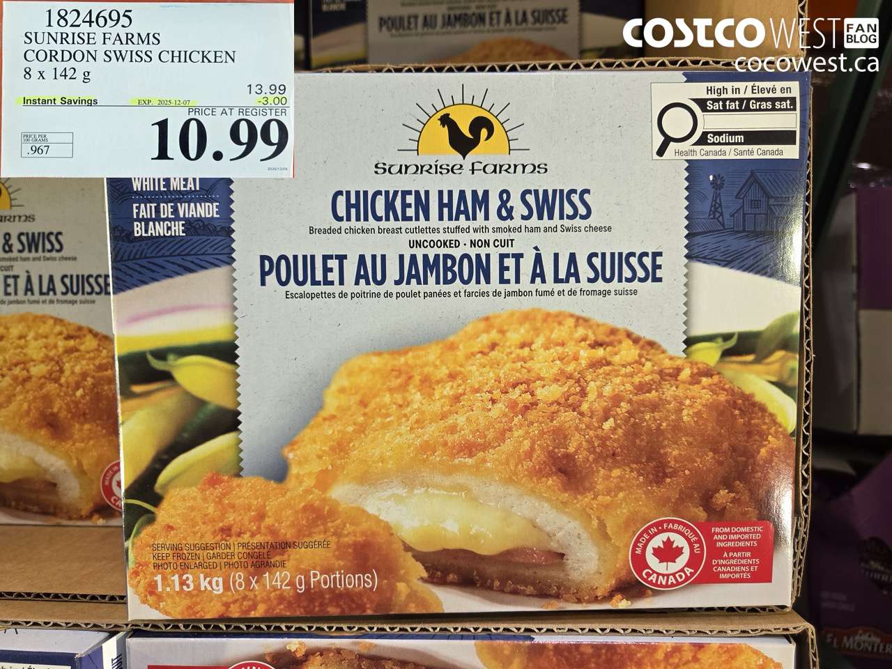 1824695 SUNRISE FARMS CORDON SWISS CHICKEN 8 x 142 g ($3.00 INSTANT SAVINGS EXPIRES ON 2025-12-07) $10.99