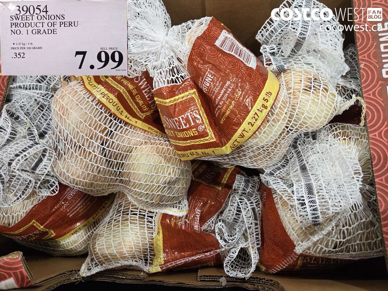 39054 SWEET ONIONS PRODUCT OF PERU NO. 1 GRADE $7.99