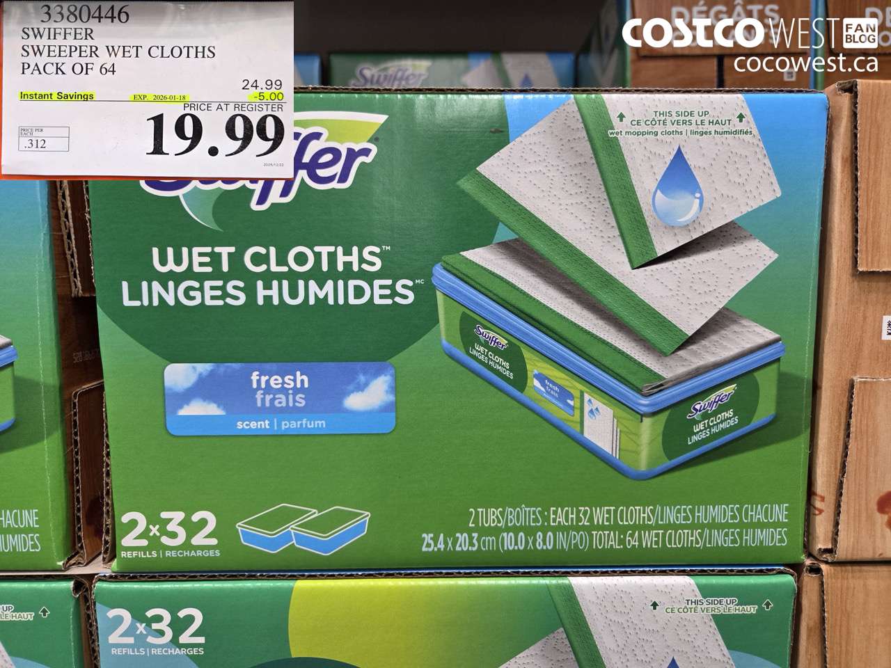 3380446 SWIFFER SWEEPER WET REFILLS PACK OF 64 ($5.00 INSTANT SAVINGS EXPIRES ON 2026-01-18) $19.99