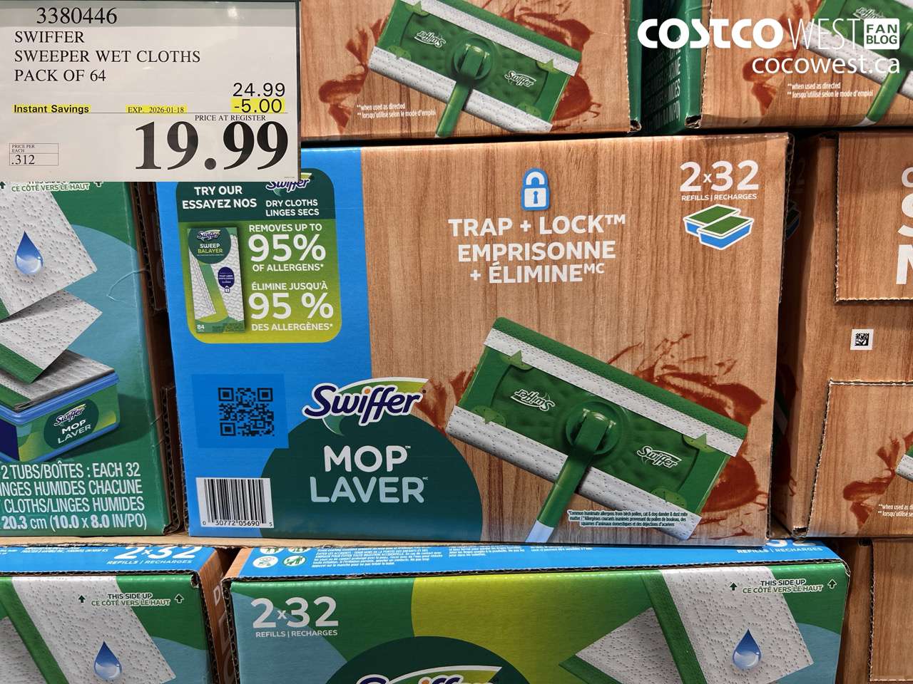 3380446 SWIFFER SWEEPER WET REFILLS PACK OF 64 ($5.00 INSTANT SAVINGS EXPIRES ON 2026-01-18) $19.99