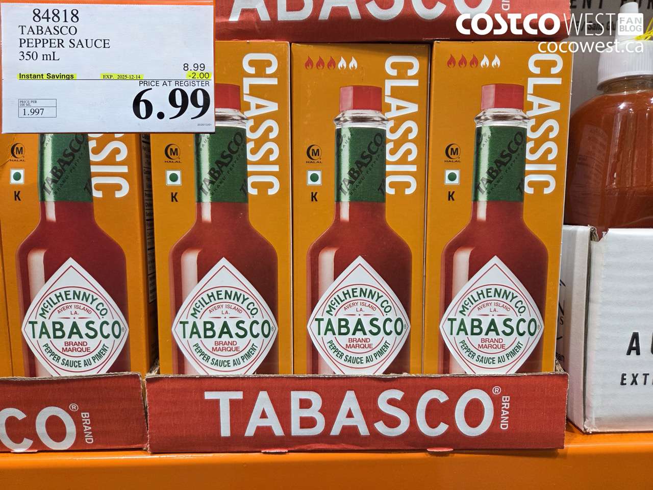 84818 TABASCO PEPPER SAUCE 350 mL ($2.00 INSTANT SAVINGS EXPIRES ON 2025-12-14) $6.99
