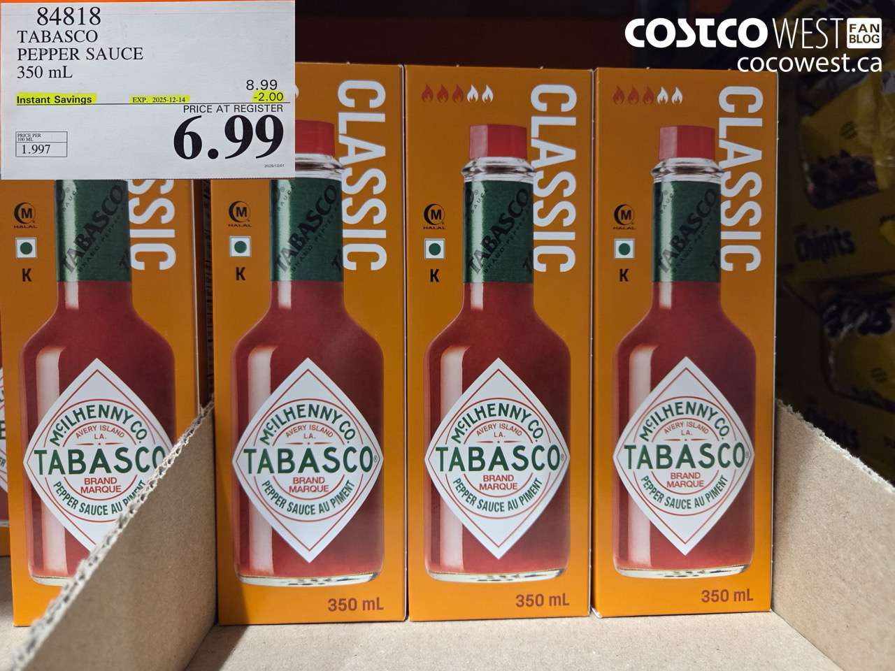 84818 TABASCO PEPPER SAUCE 350 mL ($2.00 INSTANT SAVINGS EXPIRES ON 2025-12-14) $6.99