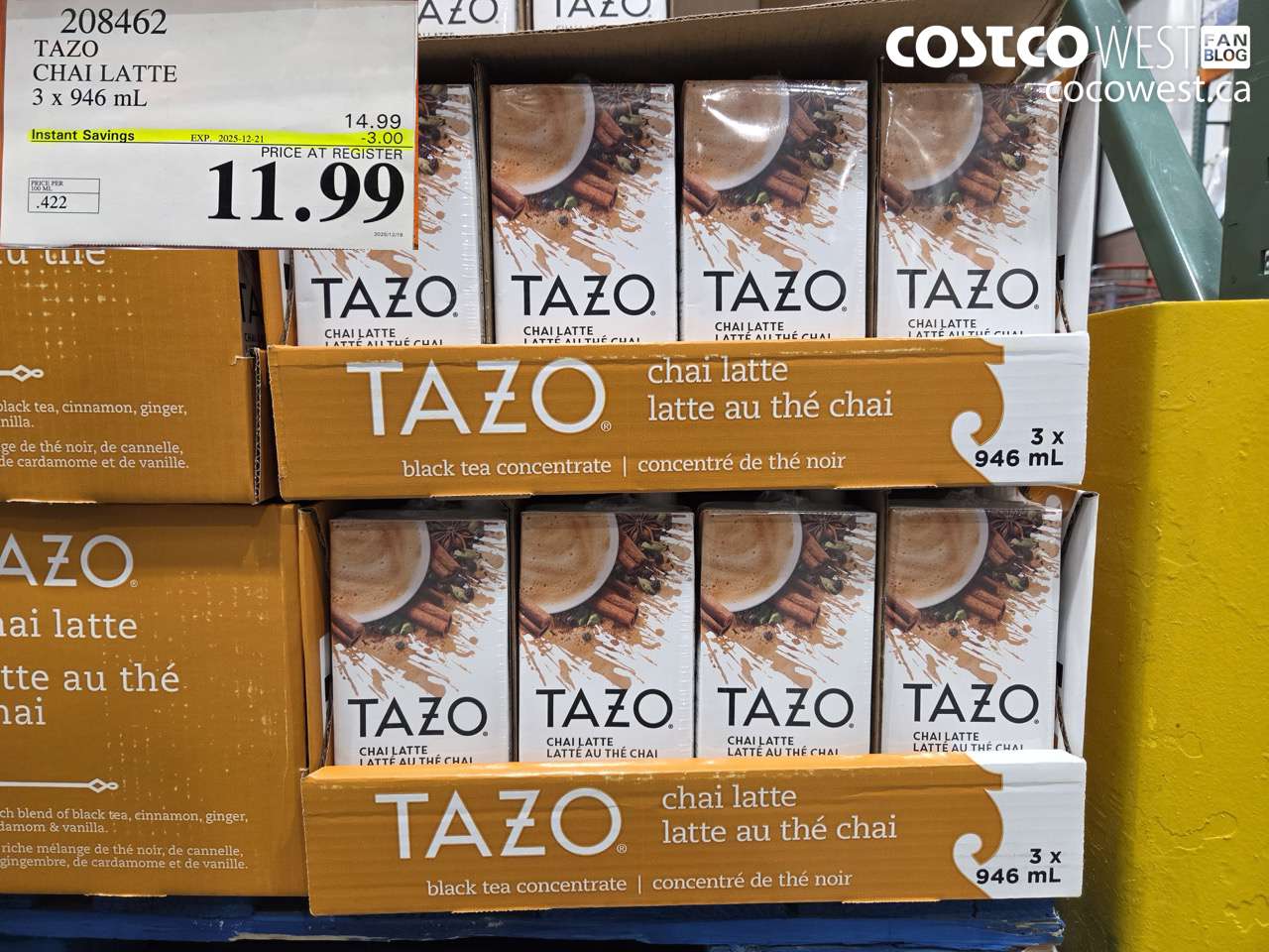 208462 TAZO CHAI LATTE 3 x 946 mL ($3.00 INSTANT SAVINGS EXPIRES ON 2025-12-21) $11.99