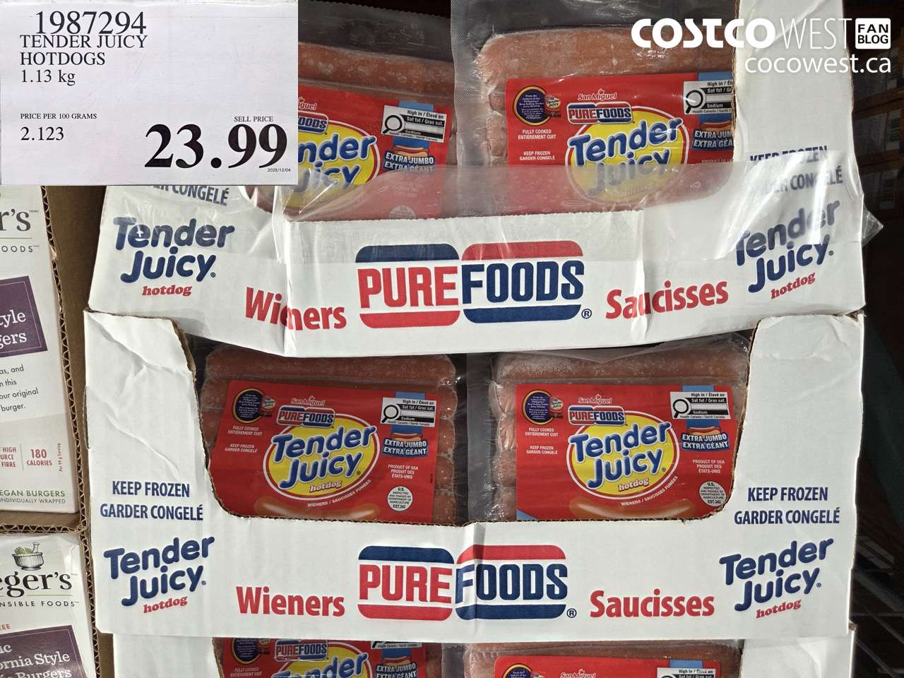 1987294 TENDER JUICY HOTDOGS 1.13KG $23.99