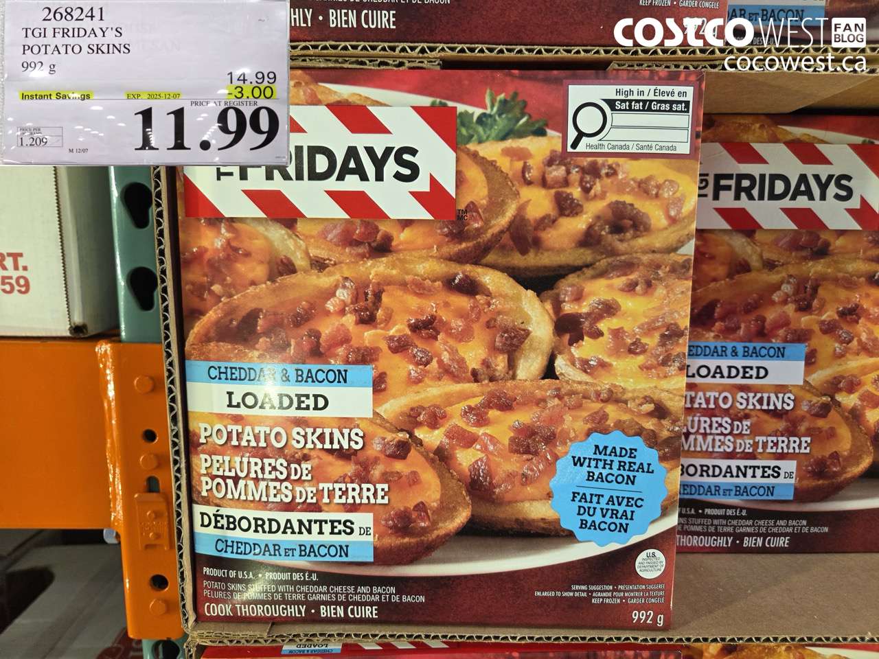 268241 TGI FRIDAY'S POTATO SKINS 992 G ($3.00 INSTANT SAVINGS EXPIRES ON 2025-12-07) $11.99
