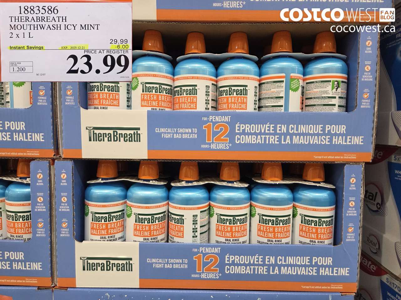 1883586 THERABREATH MOUTHWASH ICY MINT 2 X 1L ($6.00 INSTANT SAVINGS EXPIRES ON 2025-12-21) $23.99