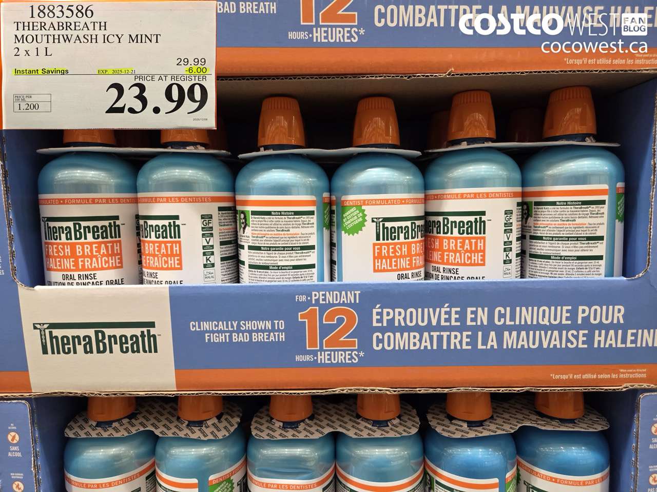 1883586 THERABREATH MOUTHWASH ICY MINT 2 X 1L ($6.00 INSTANT SAVINGS EXPIRES ON 2025-12-21) $23.99