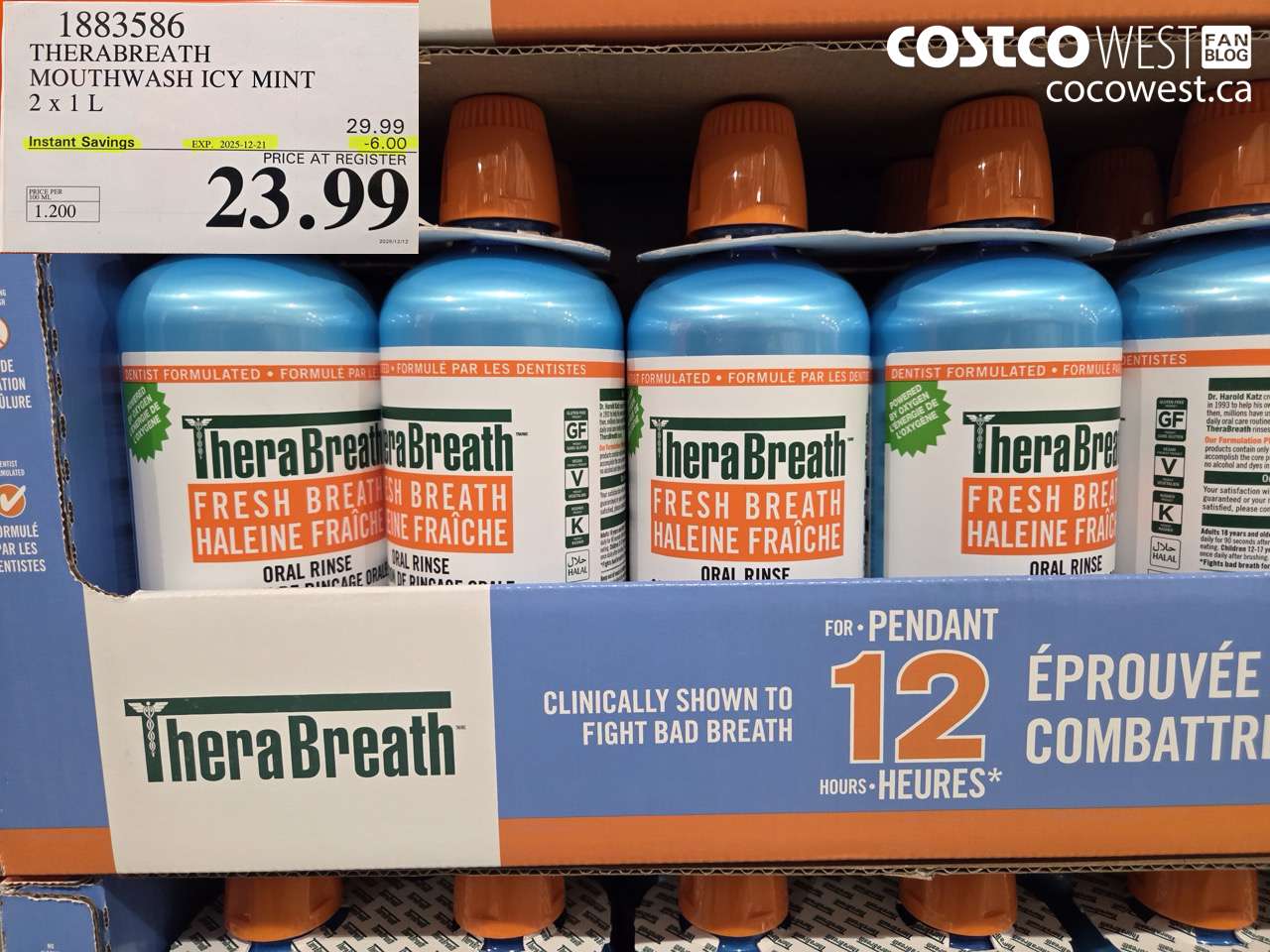 1883586 THERABREATH MOUTHWASH ICY MINT 2 X 1L ($6.00 INSTANT SAVINGS EXPIRES ON 2025-12-21) $23.99