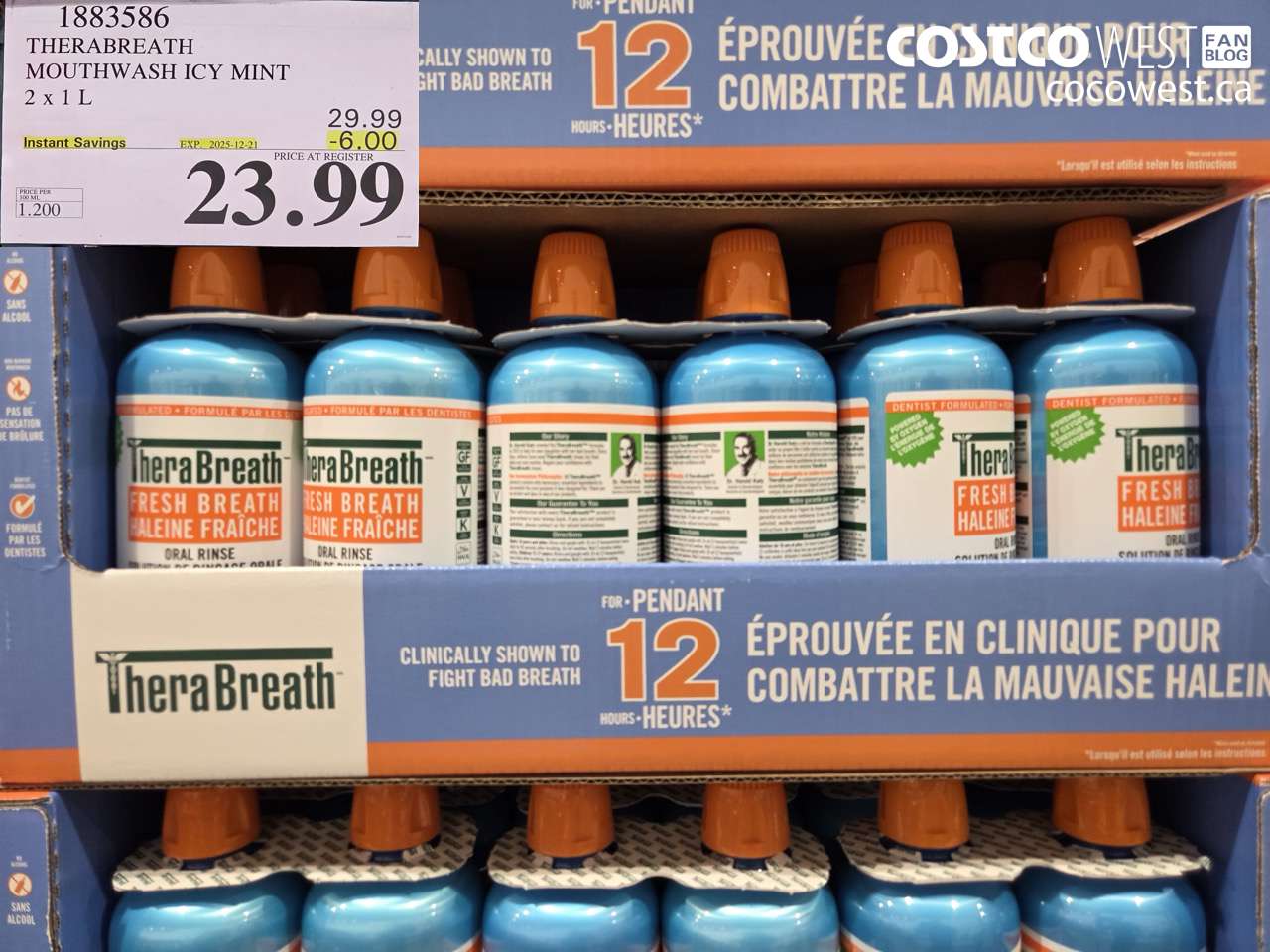 1883586 THERABREATH MOUTHWASH ICY MINT 2 X 1L ($6.00 INSTANT SAVINGS EXPIRES ON 2025-12-21) $23.99