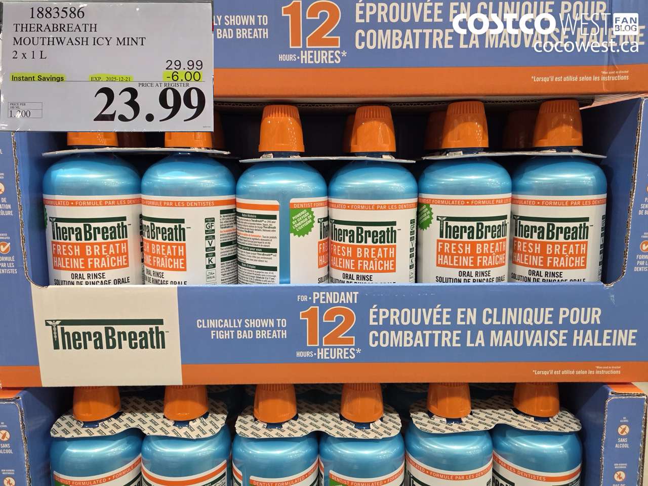 1883586 THERABREATH MOUTHWASH ICY MINT 2 X 1L ($6.00 INSTANT SAVINGS EXPIRES ON 2025-12-21) $23.99