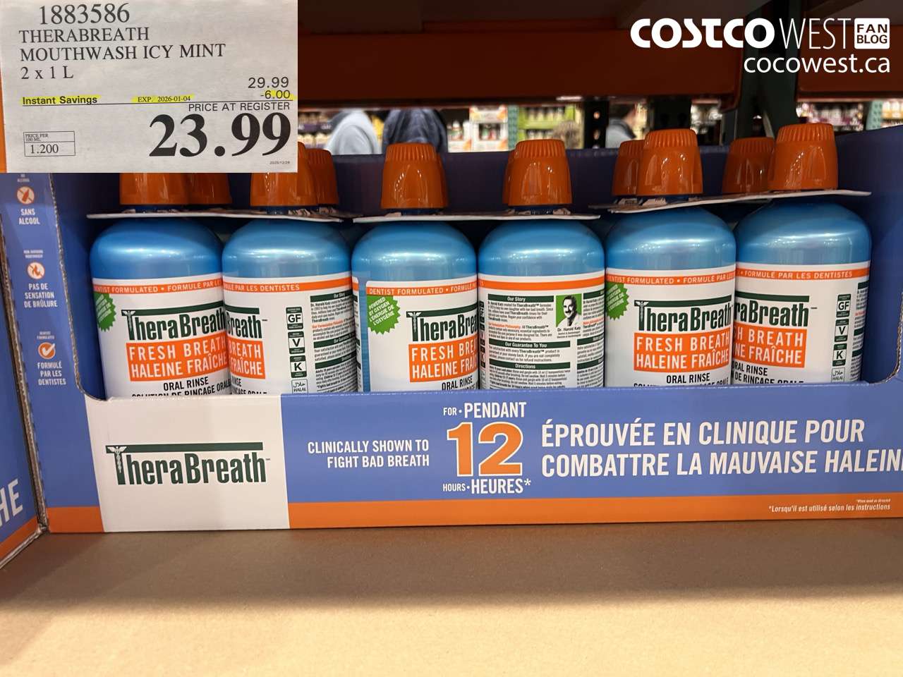 1883586 THERABREATH MOUTHWASH ICY MINT 2 X 1L ($6.00 INSTANT SAVINGS EXPIRES ON 2026-01-04) $23.99