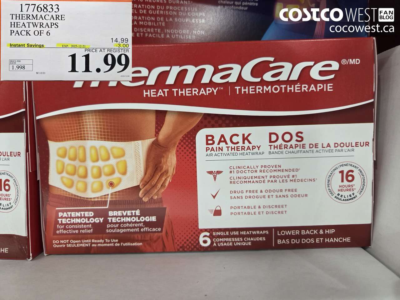 1776833 THERMACARE HEATWRAPS BACK PAIN THERAPY PACK OF 6 ($3.00 INSTANT SAVINGS EXPIRES ON 2025-12-21) $11.99