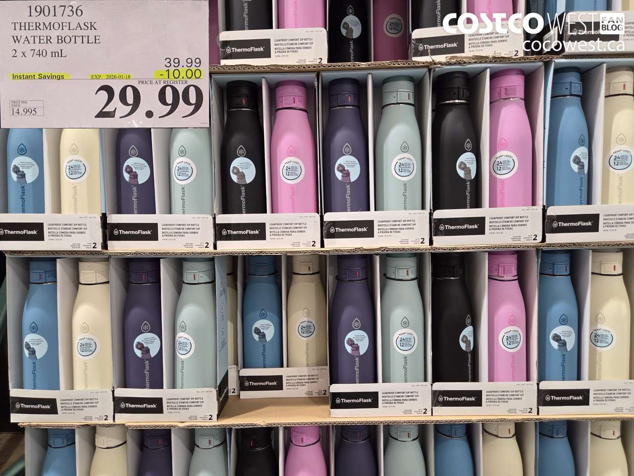 1901736 THERMOFLASK WATER BOTTLE 2 X 740ML ($10.00 INSTANT SAVINGS EXPIRES ON 2026-01-18) $29.99