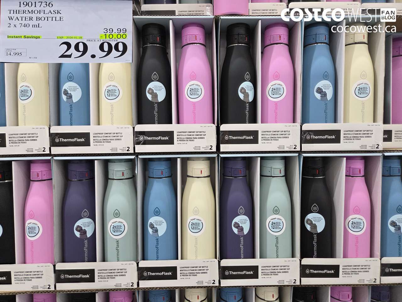 1901736 THERMOFLASK WATER BOTTLE 2 X 740ML ($10.00 INSTANT SAVINGS EXPIRES ON 2026-01-18) $29.99