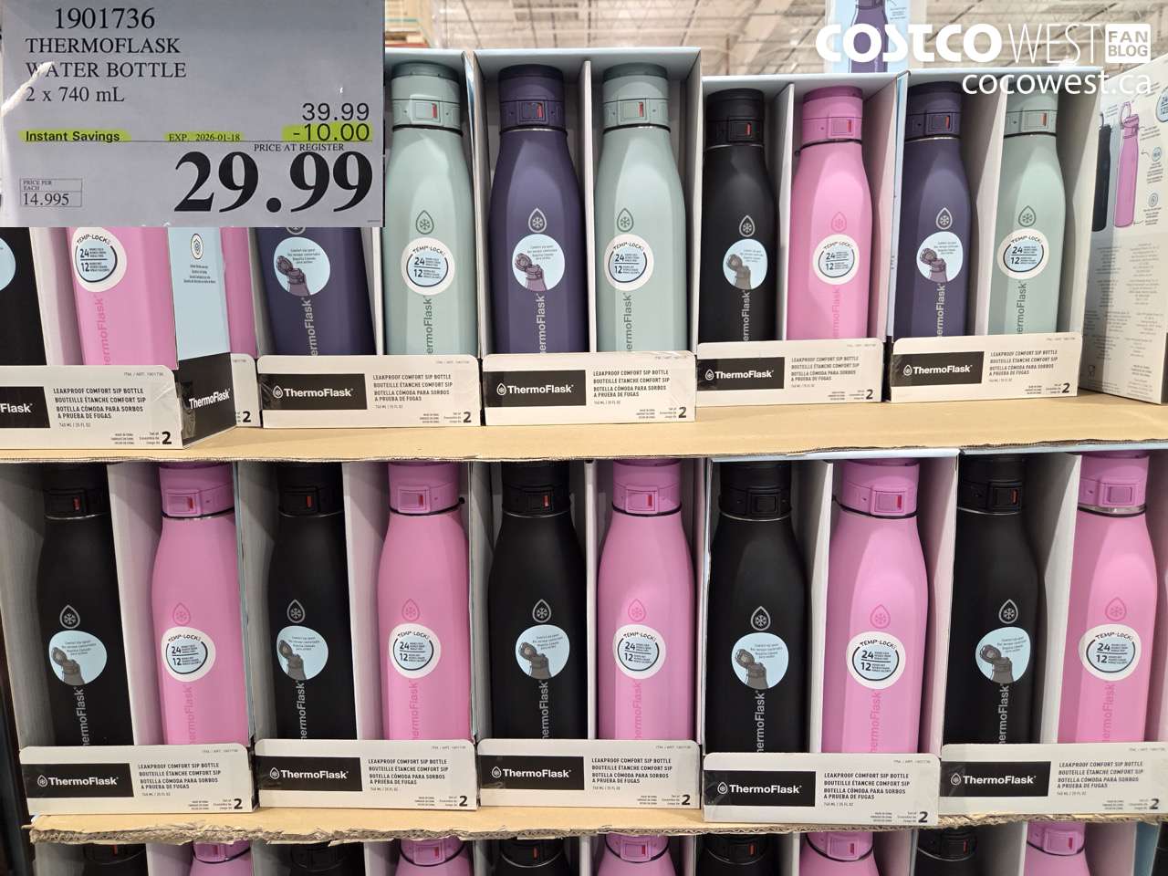 1901736 THERMOFLASK WATER BOTTLE 2 X 740ML ($10.00 INSTANT SAVINGS EXPIRES ON 2026-01-18) $29.99