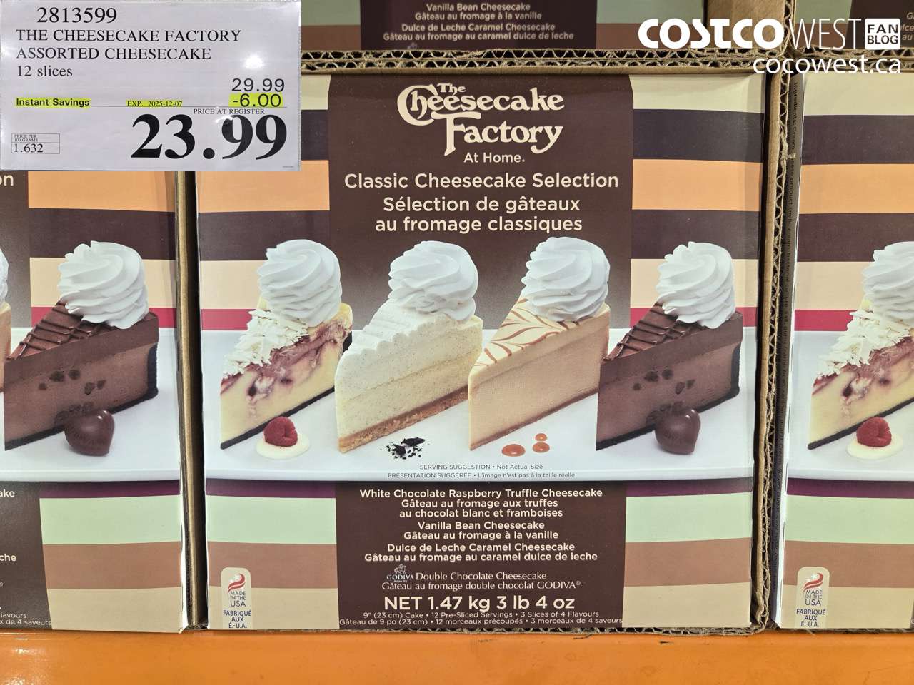 2813599 THE CHEESECAKE FACTORY ASSORTED CHEESECAKE 1.47 KG ($6.00 INSTANT SAVINGS EXPIRES ON 2025-12-07) $23.99